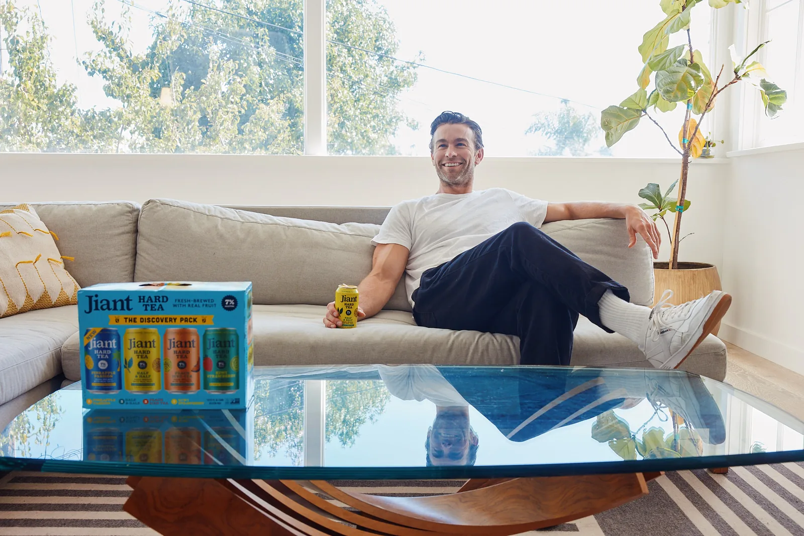 Relaxing at home with a Jiant Hard Tea Discovery Pack