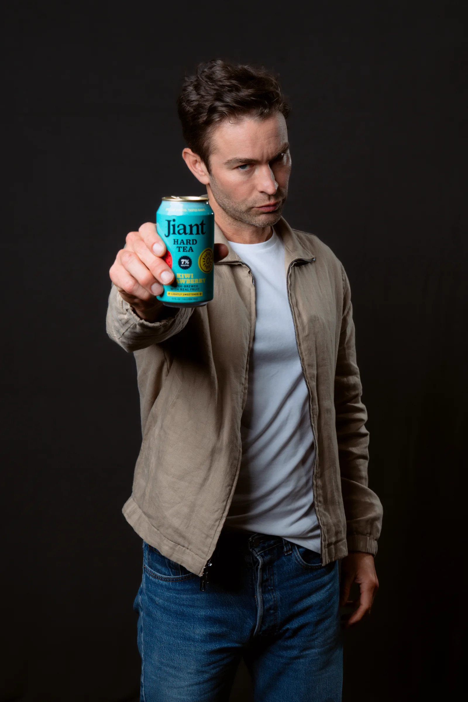 Chace Crawford holding a Jiant Hard Tea
